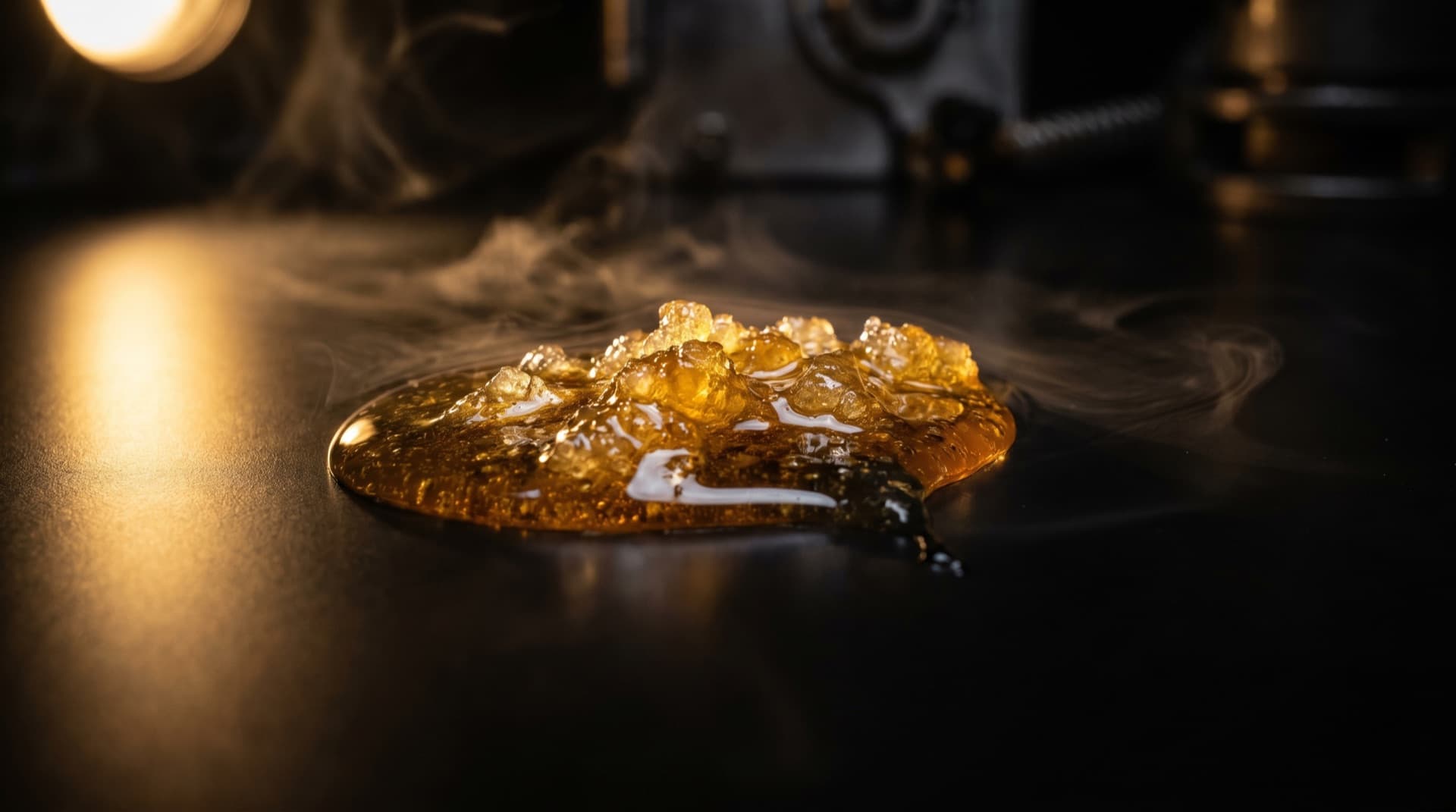 Waxx Puxx cannabis concentrate, amber and glossy in a studio light